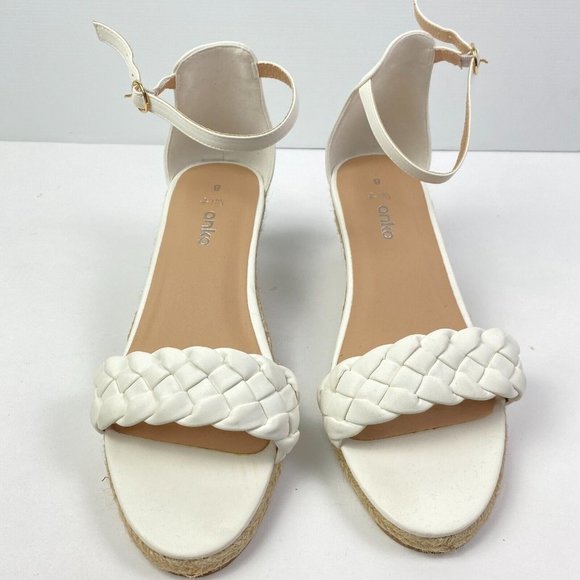 BNWOT Anko Wedges Size 8 White Braided 7cm high Strappy - Picture 2 of 10